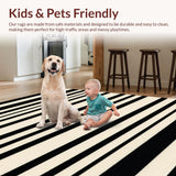 Ultra Soft Area Rug, Non Slip, Stain Resistant, Washable Area Rugs for Living Room, Bedroom, Stylish Black & Beige Area Woven Stripe Design(Black)
