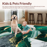 Ultra Soft Area Rug, Non Slip, Stain Resistant, Washable Area Rugs for Living Room, Bedroom, Luxe Gold Marble Aesthetic Fusion(Green)