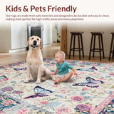 Ultra Soft Area Rug, Non Slip, Stain Resistant, Washable Area Rugs for Living Room, Bedroom, Charming Butterfly Floral Aesthetic(White)