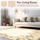 Ultra Soft Area Rug, Non Slip, Stain Resistant, Washable Area Rugs for Living Room, Bedroom, Refined Beige Area with Graceful Floral Artistry(Beige)