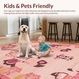Ultra Soft Area Rug, Non Slip, Stain Resistant, Washable Area Rugs for Living Room, Bedroom, Lively Striped Tiger Illustration(Pink)
