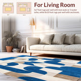 Ultra Soft Area Rug, Non Slip, Stain Resistant, Washable Area Rugs for Living Room, Bedroom, Artisan Revival Collection Geometric Interlock Beige Blue(Blue)