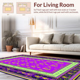 Ultra Soft Area Rug, Non Slip, Stain Resistant, Washable Area Rugs for Living Room, Bedroom, Rustic Purple and Green Palette(Purple)