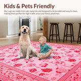 Ultra Soft Area Rug, Non Slip, Stain Resistant, Washable Area Rugs for Living Room, Bedroom, Soft Plush Floral Elegance(Pink)