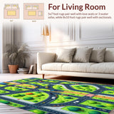 Ultra Soft Area Rug, Non Slip, Stain Resistant, Washable Area Rugs for Living Room, Bedroom, Colorful City Life Kids Playroom Educational Rug(Green)