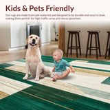 Ultra Soft Area Rug, Non Slip, Stain Resistant, Washable Area Rugs for Living Room, Bedroom, Textured Beige With Abstract Shapes And Deep Green Highlights(Green)