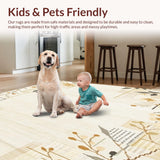 Ultra Soft Area Rug, Non Slip, Stain Resistant, Washable Area Rugs for Living Room, Bedroom, Artisan Weave Entrance Beige Floral Non Slip Boho Design(Beige)