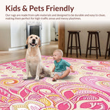 Ultra Soft Area Rug, Non Slip, Stain Resistant, Washable Area Rugs for Living Room, Bedroom, Cute Pink Beige Bath Abstract Groovy Swirl(Pink)