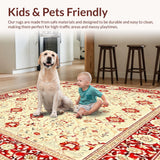 Ultra Soft Area Rug, Non Slip, Stain Resistant, Washable Area Rugs for Living Room, Bedroom, Vintage Style Area Beige & Red Runner Printed Design(Red)