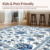 Modern Blue and Grey Floral Area Rug(White)