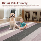 Ultra Soft Area Rug, Non Slip, Stain Resistant, Washable Area Rugs for Living Room, Bedroom, Chic Neutral Textured Stripe Motif(Purple)