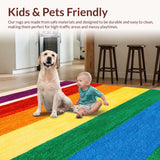 Ultra Soft Area Rug, Non Slip, Stain Resistant, Washable Area Rugs for Living Room, Bedroom, Vibrant Rainbow Stripe Plush Nursery Rug(Red)