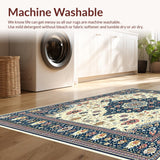 Ultra Soft Area Rug, Non Slip, Stain Resistant, Washable Area Rugs for Living Room, Bedroom, Vintage Boho Bathroom with Beige and Blue Floral Accents(Beige)