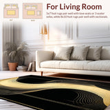 Ultra Soft Area Rug, Non Slip, Stain Resistant, Washable Area Rugs for Living Room, Bedroom, Modern Black Geometric Pattern(Gold)