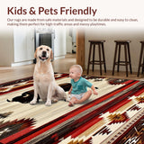 Ultra Soft Area Rug, Non Slip, Stain Resistant, Washable Area Rugs for Living Room, Bedroom, Elegant Cabin-Inspired Pattern(Red)