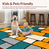 Ultra Soft Area Rug, Non Slip, Stain Resistant, Washable Area Rugs for Living Room, Bedroom, Modern Navy and Pink Bedroom Yoga Rug(Orange)