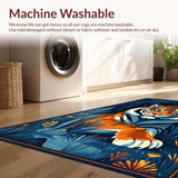 Ultra Soft Area Rug, Non Slip, Stain Resistant, Washable Area Rugs for Living Room, Bedroom, Vibrant Dark Blue Animal Motif(Orange)