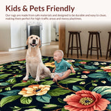 Ultra Soft Area Rug, Non Slip, Stain Resistant, Washable Area Rugs for Living Room, Bedroom, Contemporary Chic Floral Fusion(Black)