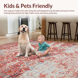 Ultra Soft Area Rug, Non Slip, Stain Resistant, Washable Area Rugs for Living Room, Bedroom, Rustic Floral Textured Elegance(Red)