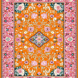 Ultra Soft Area Rug, Non Slip, Stain Resistant, Washable Area Rugs for Living Room, Bedroom, Artistic Rustic Blossom Pattern(Orange)