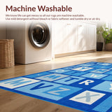 Ultra Soft Area Rug, Non Slip, Stain Resistant, Washable Area Rugs for Living Room, Bedroom, Bright Playful Typography Theme(Blue)