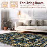 Ultra Soft Area Rug, Non Slip, Stain Resistant, Washable Area Rugs for Living Room, Bedroom, Faux Wool Floral Non Slip Beige Brown(Blue)