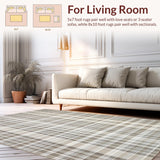 Ultra Soft Area Rug, Non Slip, Stain Resistant, Washable Area Rugs for Living Room, Bedroom, Cottage Style Subtle Plaid Charm(Beige)