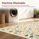 Ultra Soft Area Rug, Non Slip, Stain Resistant, Washable Area Rugs for Living Room, Bedroom, Wildflower Meadow with Whimsical Floral Print and Delicate Petals(Ivory)