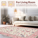 Ultra Soft Area Rug, Non Slip, Stain Resistant, Washable Area Rugs for Living Room, Bedroom, Chic Earthy Floral Arrangement(Ivory)