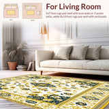 Floral Geometric Patchwork Area in Mustard and Cream(White)