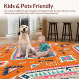 Ultra Soft Area Rug, Non Slip, Stain Resistant, Washable Area Rugs for Living Room, Bedroom, Playful Multicolor Abstract Pattern(Orange)