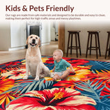 Ultra Soft Area Rug, Non Slip, Stain Resistant, Washable Area Rugs for Living Room, Bedroom, Stylish Tropical Garden Aesthetic(Red)