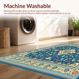 Ultra Soft Area Rug, Non Slip, Stain Resistant, Washable Area Rugs for Living Room, Bedroom, Sky Tint Floor Beige Medallion Ornamental Home(Blue)