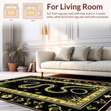 Ultra Soft Area Rug, Non Slip, Stain Resistant, Washable Area Rugs for Living Room, Bedroom, Elegant Black and Gold Print(Black)