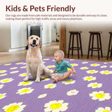 Ultra Soft Area Rug, Non Slip, Stain Resistant, Washable Area Rugs for Living Room, Bedroom, Playful Purple Blossom Pattern(Purple)