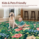 Ultra Soft Area Rug, Non Slip, Stain Resistant, Washable Area Rugs for Living Room, Bedroom, Serene Pastel Floral Elegance(Green)