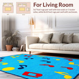 Ultra Soft Area Rug, Non Slip, Stain Resistant, Washable Area Rugs for Living Room, Bedroom, Cheerful Rhythmic Round Design(Blue)