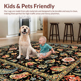 Ultra Soft Area Rug, Non Slip, Stain Resistant, Washable Area Rugs for Living Room, Bedroom, Floral Washable Entryway Stain-Resistant Carpet(Black)
