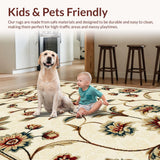 Ultra Soft Area Rug, Non Slip, Stain Resistant, Washable Area Rugs for Living Room, Bedroom, Vintage Floral Neutral Living Room Stain-Resistant Rug(Beige)