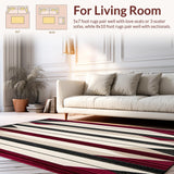 Ultra Soft Area Rug, Non Slip, Stain Resistant, Washable Area Rugs for Living Room, Bedroom, Geometric Spark Round Beige/Burgundy(Red)