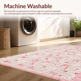 Ultra Soft Area Rug, Non Slip, Stain Resistant, Washable Area Rugs for Living Room, Bedroom, Blush Bow and Cherry Accent Rug Pattern(Pink)