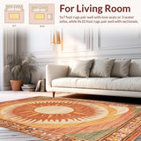 Ultra Soft Area Rug, Non Slip, Stain Resistant, Washable Area Rugs for Living Room, Bedroom, Abstract Sun and Moon Motif(Orange)