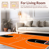 Ultra Soft Area Rug, Non Slip, Stain Resistant, Washable Area Rugs for Living Room, Bedroom, Energetic Playful Court Design(Orange)