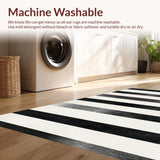 Ultra Soft Area Rug, Non Slip, Stain Resistant, Washable Area Rugs for Living Room, Bedroom, Modern Bistro Inspired Ground Cover With Alternating Band Pattern(Black)