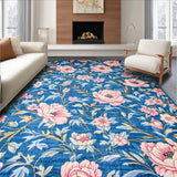 Ultra Soft Area Rug, Non Slip, Stain Resistant, Washable Area Rugs for Living Room, Bedroom, Contemporary Colorful Geometric Elements(Blue)