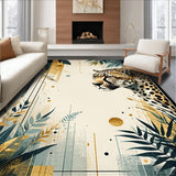 Ultra Soft Area Rug, Non Slip, Stain Resistant, Washable Area Rugs for Living Room, Bedroom, Elegant Black and Ivory Animal Print(Gold)
