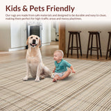 Ultra Soft Area Rug, Non Slip, Stain Resistant, Washable Area Rugs for Living Room, Bedroom, Chic Rustic Farmhouse Weaved Design(Beige)