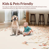 Ultra Soft Area Rug, Non Slip, Stain Resistant, Washable Area Rugs for Living Room, Bedroom, Artisan Meadow Area with Whimsical Flower Sprigs and Curved Lines(Beige)