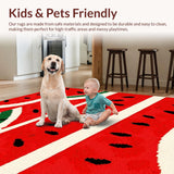 Ultra Soft Area Rug, Non Slip, Stain Resistant, Washable Area Rugs for Living Room, Bedroom, Playful Fruit-Inspired Shag Creation(Red)