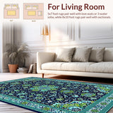 Ultra Soft Area Rug, Non Slip, Stain Resistant, Washable Area Rugs for Living Room, Bedroom, Chic Dark Blue Trellis Style(Blue)